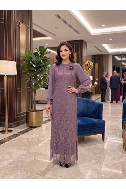 MD MODA DEMİRKAYA Kolu Şifon Astarlı Dantelli Abiye