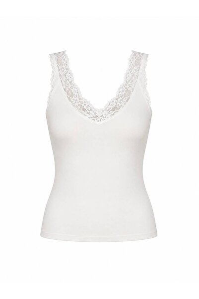 Mad&Calf Women's Basic Lace Detailed V-Neck Sleeveless Blouse