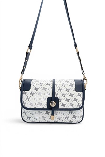 Silver Polo White - Navy Blue Monogram Women's Crossbody Bag Sp1182