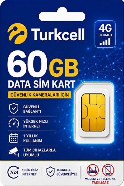 MEYTECH 4g Turkcell Her Ay 5GB Sim Kartı 1 Yıllık Tek Ödeme Data m2m Hattı Gü...