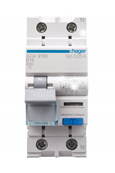 Hager Pharma Disjunctor diferențial RCBO 1P+N 6kA B 16A/30mA Tip A Ada916D