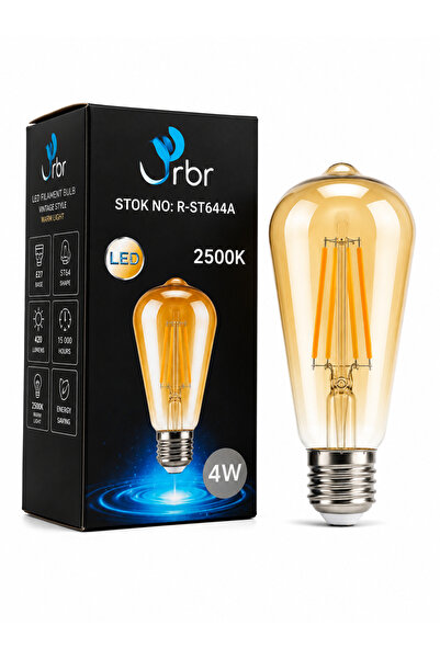RBR ST64 LED Filament Armut Ampul E27 4W 2500K Amber Rustik Edison