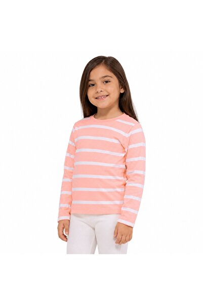 PALM PEANUTS Girls Coral Pink & White Striped Long Sleeve Cotton T-Shirt | So...
