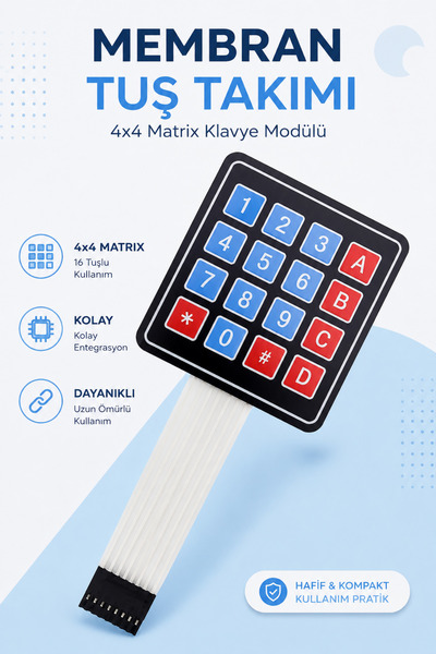 RoboPazar 4x4 Membran Matris Tuş Takımı – 16 Tuşlu Matrix Keypad Modülü Ardui...