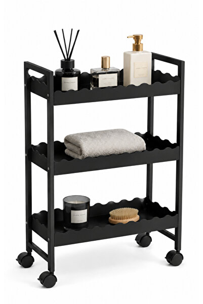 Retodesign Retohome Siyah Tekerlekli Raflı Organizer, Şişelik Raf
