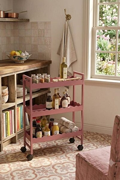 Retodesign Retohome Pembe Tekerlekli Raflı Organizer, Şişelik Raf