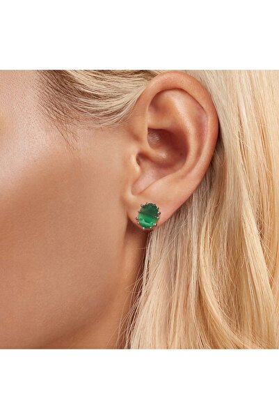 NO BRAND Cercei de argint cu cristal verde, argint 925, Trusky