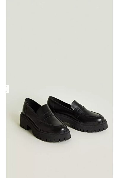 NO BRAND Mocasini Negri cu Platformă din Piele Slip-On Oasis 39