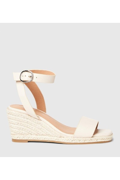 NO BRAND Sandale espadrile cu pană, bej deschis, din piele ecologică, 40
