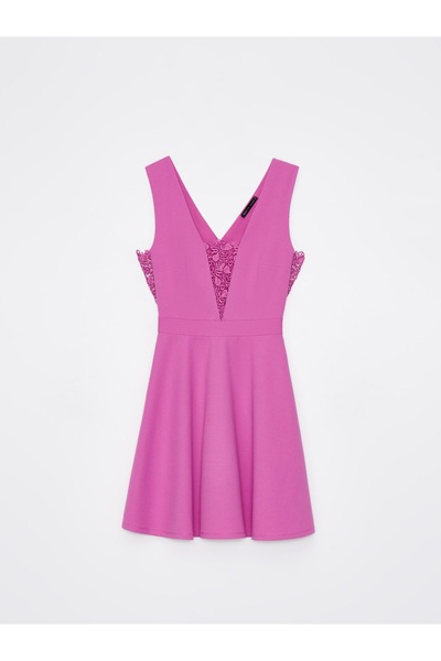 NO BRAND Rochie de cocktail trapezoidală roz, mini, cu inserții decorative, b...