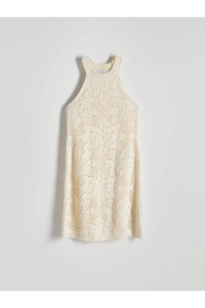 NO BRAND Rochie mini bej simplă, decupată, cu umerii goi, m