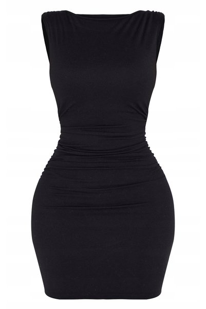 NO BRAND Rochie mini clasică neagră, mulată, încrețită, Prettylittlething 42