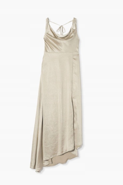 NO BRAND Boohoo 42 Rochie de seară asimetrică din satin bej, rochie maxi