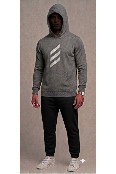 YK WEAR Unisex Hooded Three-Line Printed Premium Tracksuit Set