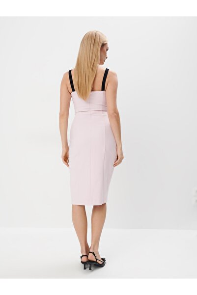 NO BRAND Rochie simplă roz cu bretele și fundă neagră decorativă MOHITO 38