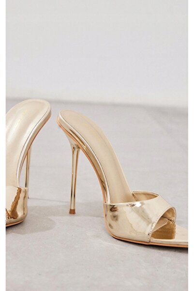 NO BRAND Pantofi auriu metalic, tip slip-on, cu toc stiletto, Plt 40