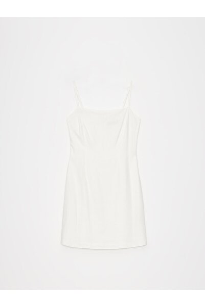 NO BRAND Rochie mini albă clasică, netedă, cu bretele, din viscoză, cu decolt...
