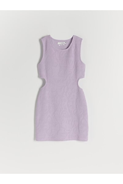 NO BRAND Rochie mini mov, texturată, cu decupaje, croială clasică, mărimea S