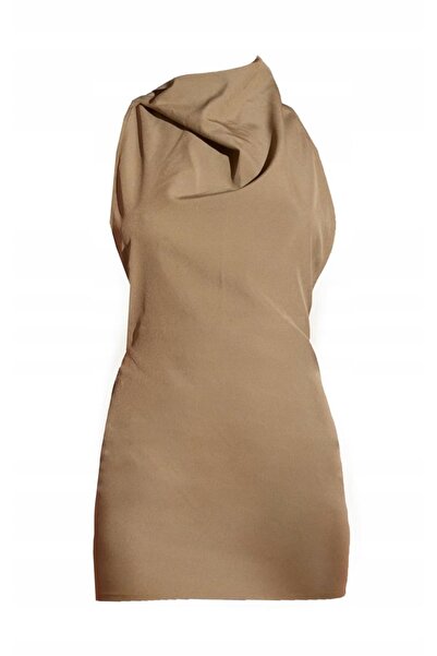 NO BRAND Prettylittlething 38 Rochie mini simplă kaki cu spate plisat și gule...