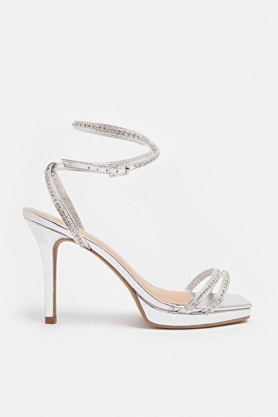 NO BRAND Sandale argintii cu strasuri, toc stiletto, Coast 40