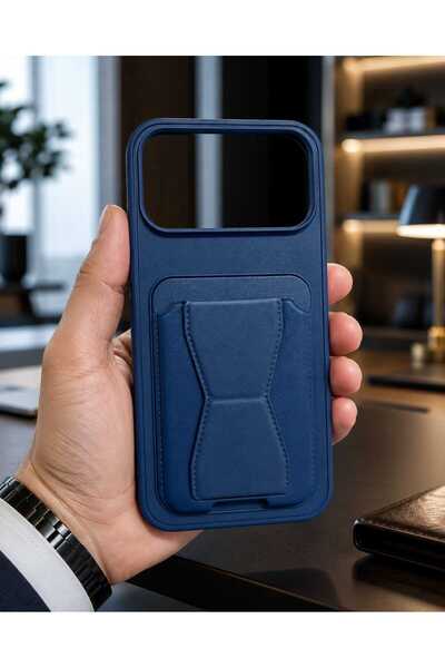Case I PHONE 17 PROMAX Uyumlu Lacivert Premium Deri Kartlıklı Telefon Kılıfı ...