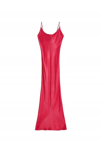 NO BRAND Rochie maxi Fuksjowa cu bretele din satin, rochie de cocktail simplă...
