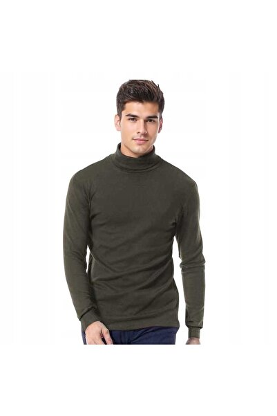 NO BRAND Pulover elegant cu guler înalt pentru bărbați Arek XXL Oliv