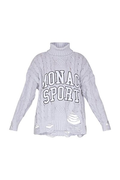 NO BRAND Pulover de golf tricotat gri, cu mânecă lungă, cu imprimeu, lejer, p...