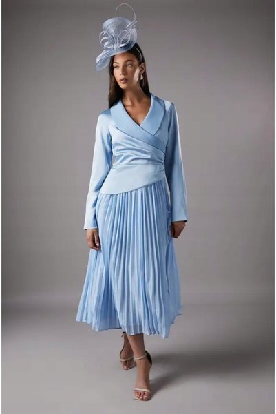 NO BRAND Rochie plisată albastră clasică, stil marin, cu mânecă lungă, Coast 36