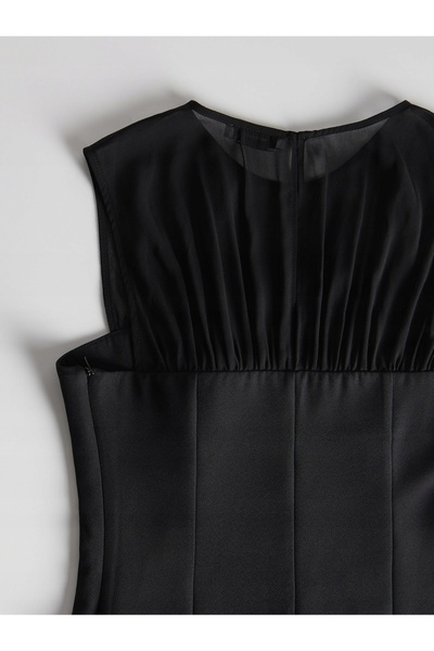 NO BRAND Rochie de seară clasică din șifon negru cu tiv plisat, rezervată