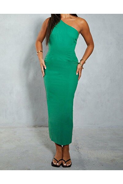 NO BRAND Rochie verde, netedă, asimetrică, mulată, lungime medie, Misspap, mă...