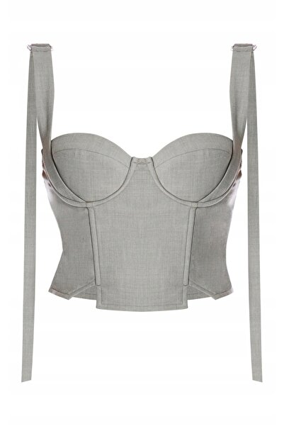 NO BRAND Prettylittlething crop top corset mulat, cu umerii goi, kaki, 38