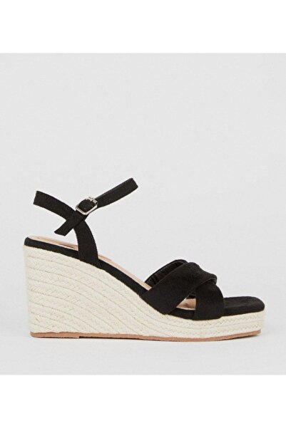 NO BRAND Sandale negre cu platformă din paie, cu cataramă, Dorothy Perkins 38
