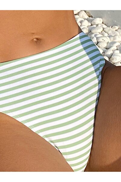 NO BRAND Slip de bikini alb-verde cu dungi Shein XS