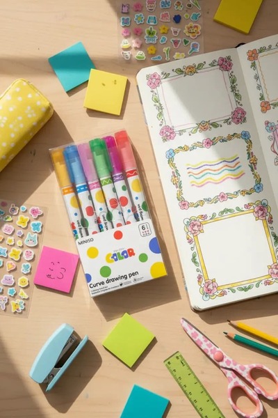 Miniso Lisanslı Polka Dot Serisi Kavisli Marker Seti 6 Renk – Kompakt Tasarım