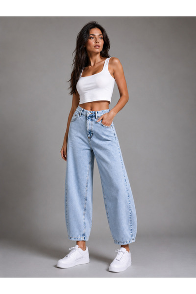 KENE JEANS Παγωμένο χιονισμένο τζιν με τσέπες στο πλάι και σχισμές, σε φαρδιά...