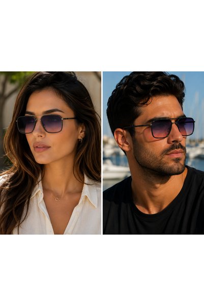 Bymiel Unisex Black Metal Frame Square Sunglasses Gradient Glass Uv400
