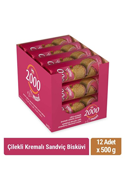 Bifa 2000 Çilekli Kremalı Sandviç Bisküvi 500gr x 12 Adet