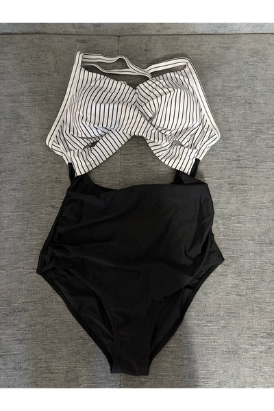 Generic Brand Costum de baie alb-negru