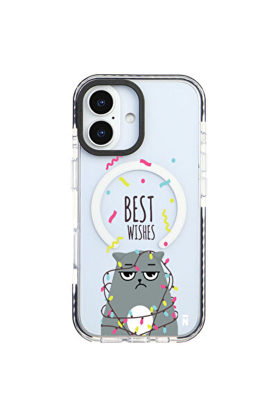 Casen iPhone 17 Yanları Siyah Magsafe Arty Şeffaf Best Wishes Kedi Tasarımlı ...
