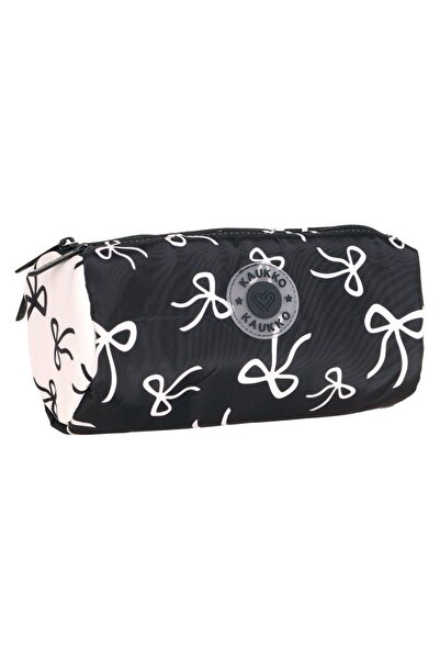 KAUKKO Bow Black and White Girls' Bow Patterned School Pencil Bag - Three Com...