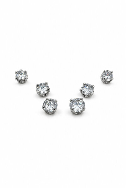 Jack Ferrero Steel Earring Set with Zircon Stone, 3 Pairs of Different Sizes,...