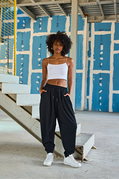 Superbluemexico Women's Street Style Wrinkled Sports Baggy Trousers
