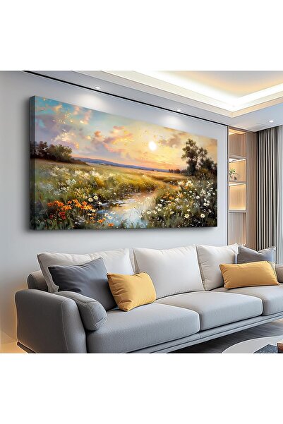 HOME MODE Sunset Wildflower Meadow Landscape Gallery Wrapped Canvas Wall Art ...