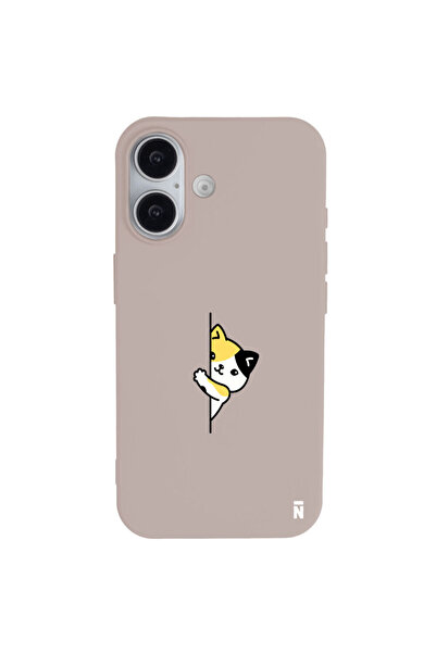 Casen iPhone 16 Pudra Lansman Renkli Silikon Cat Lover Kedi Tasarımlı Kılıf