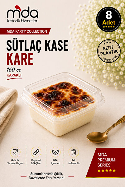 SMARTPACK Kristal Sütlaç Kase Kare 8'li Kapaklı