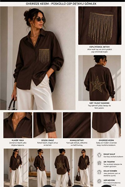 Yumey Oversized Shirt with Brown Star Stone Accessories