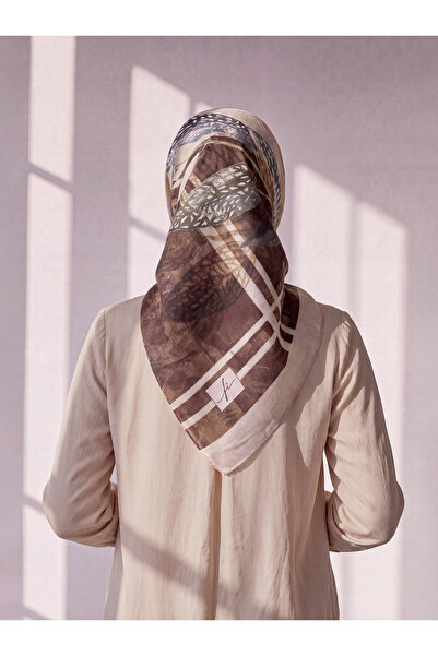 Feyre İpek Leaf Patterned Cotton Scarf - Chocolate Brown