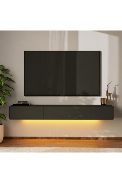 İNARCH DİZAYN Alba Led Işıklı Duvara Monte TV Sehpası - 3 Kapaklı Tasarım Ant...
