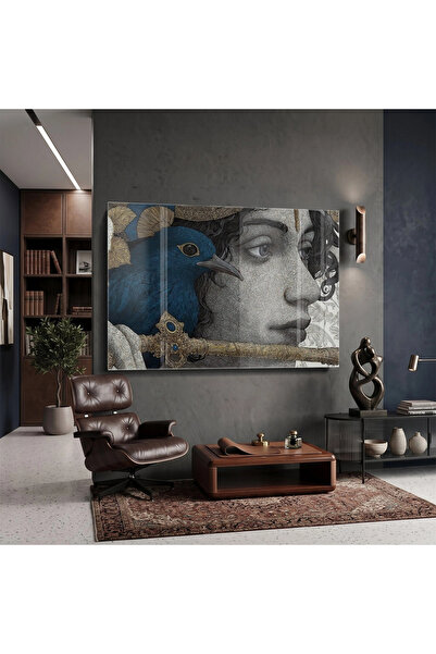 KOLAJTASARIM Tablou decorativ din sticlă unicat — Figurină mistică Albastru a...